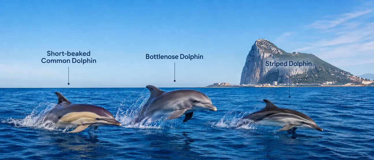 Dolphins swimming in the waters around Gibraltar
